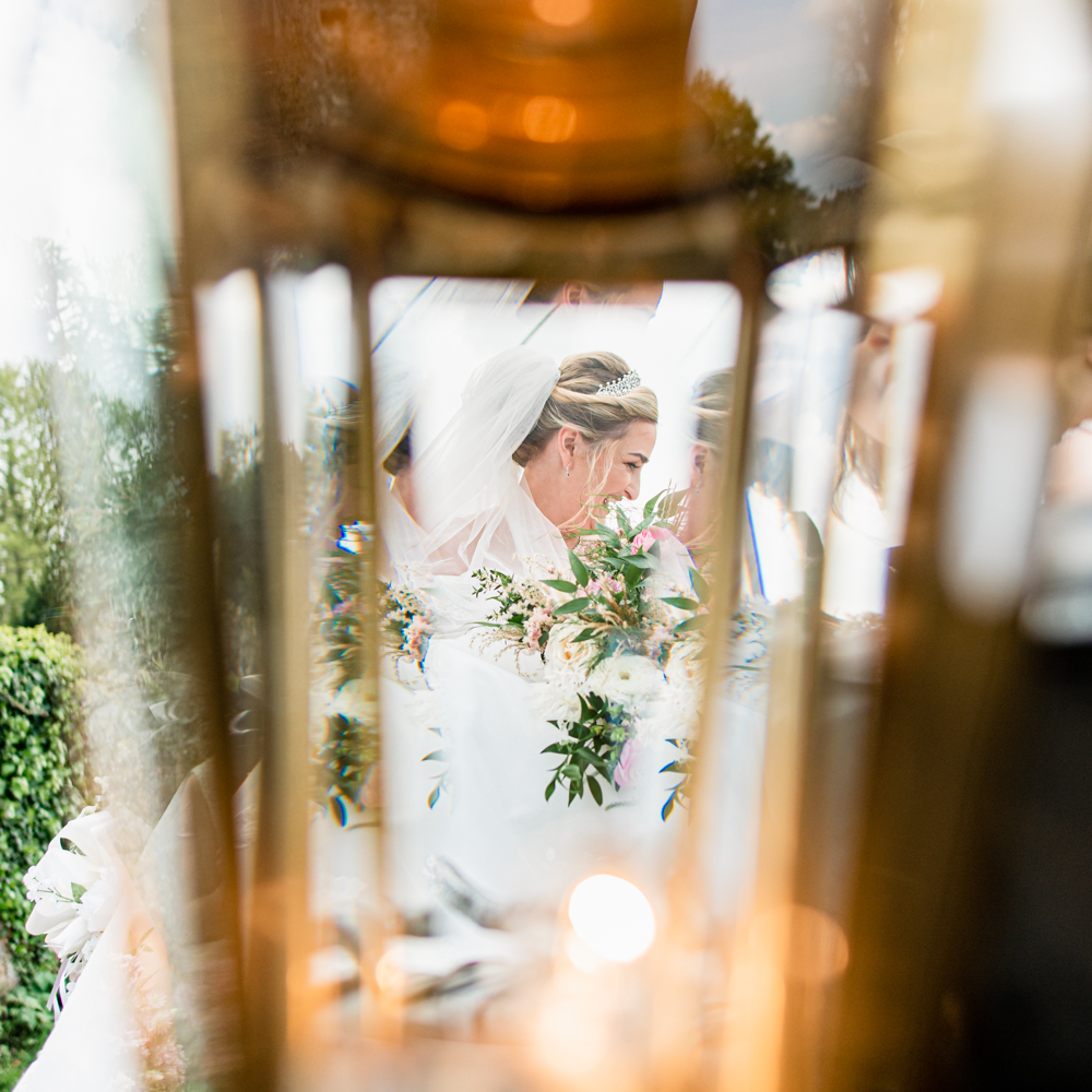 bride in a gold carriage