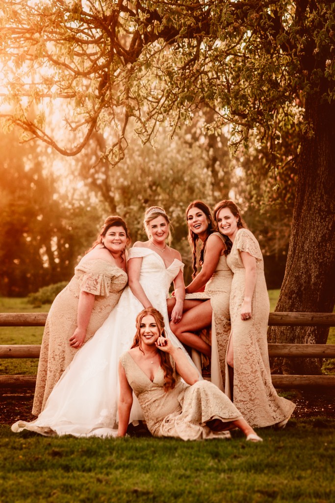 bridal party on a farm wedding