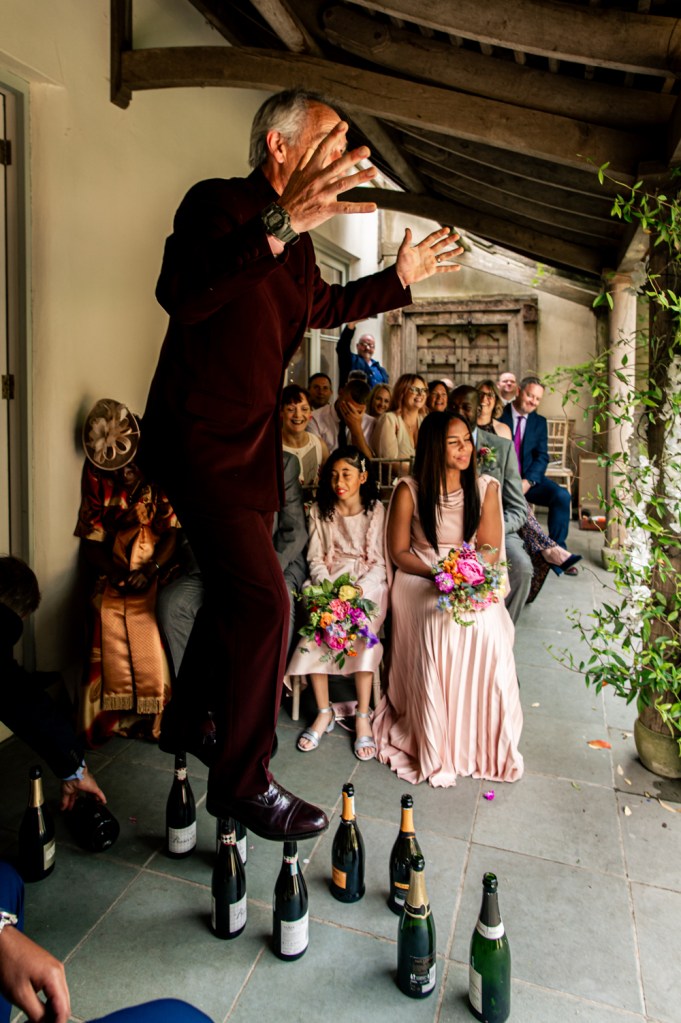 circus artist bride and groom matara centre wedding