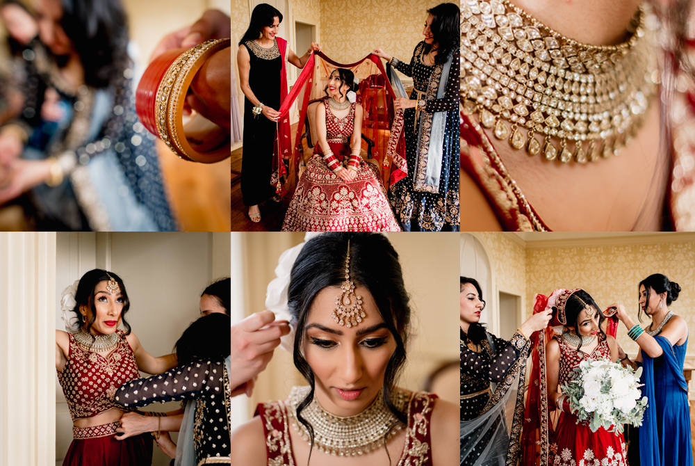 indian bride getting dressed
