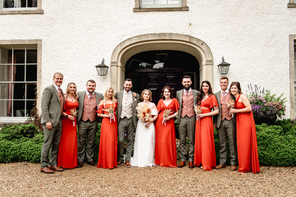 bridesmaids groomsmen orange khaki green