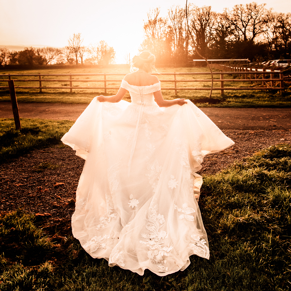 atmospheric  bride walking sunset