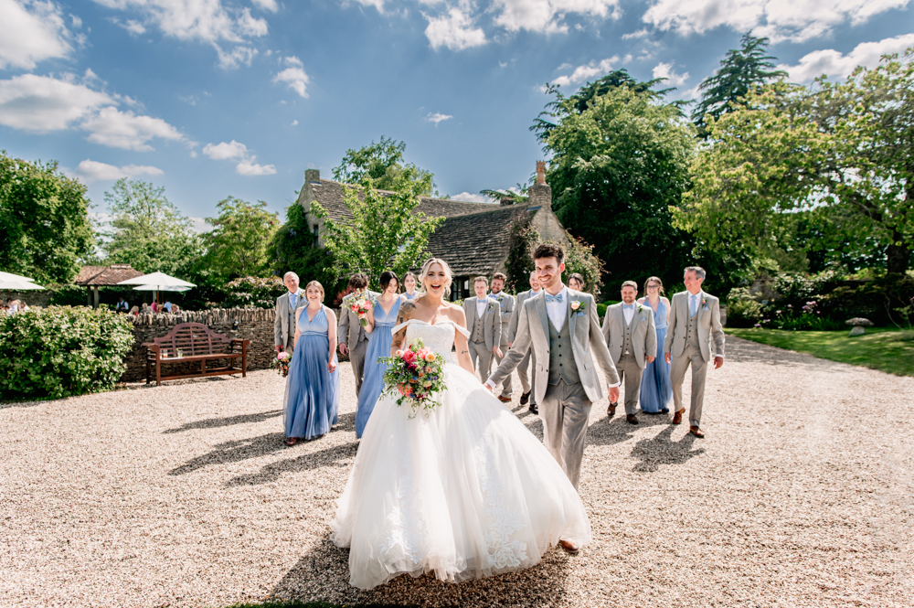 bride and bridesmaids blue dress cotswolds