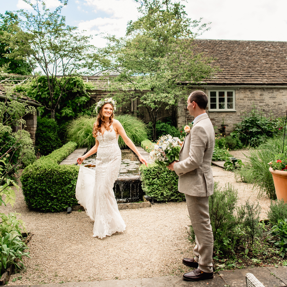bride and groom first look