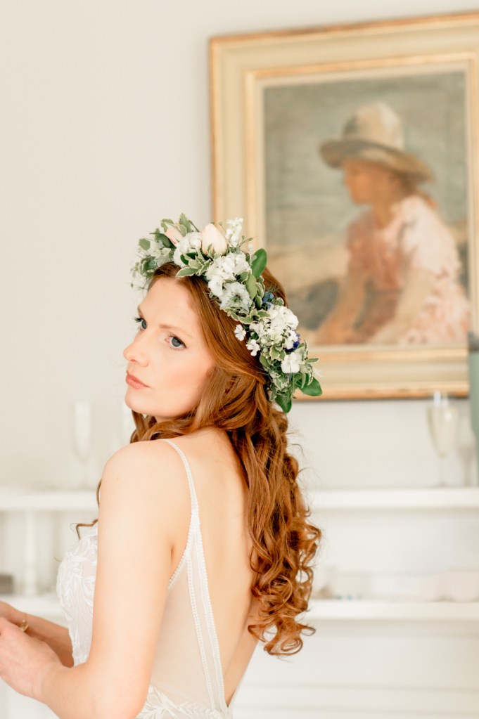 bride red hair flower crown