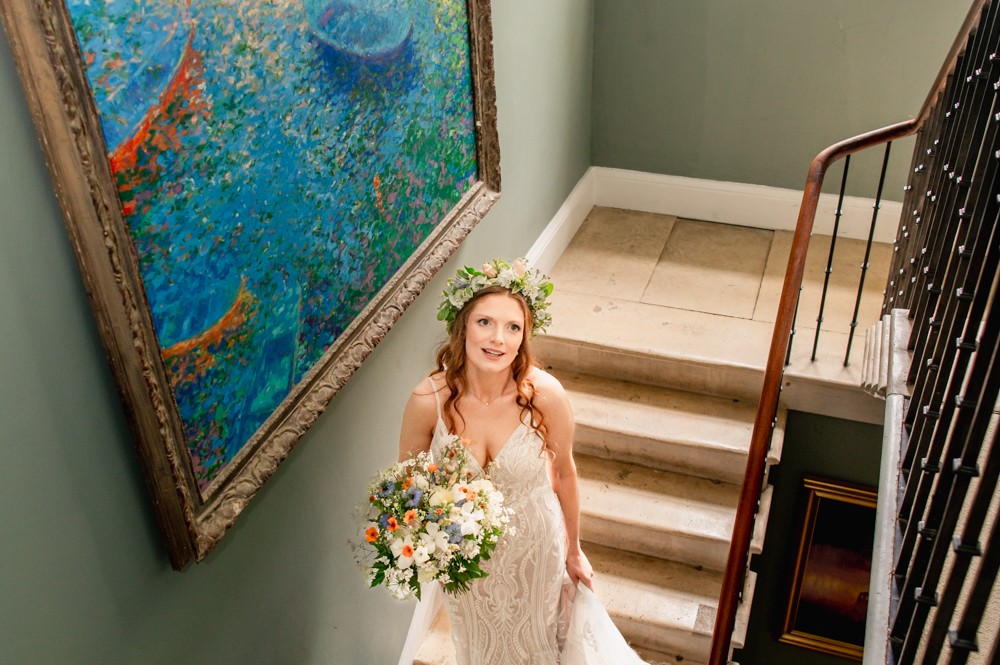 bride walking down stairs