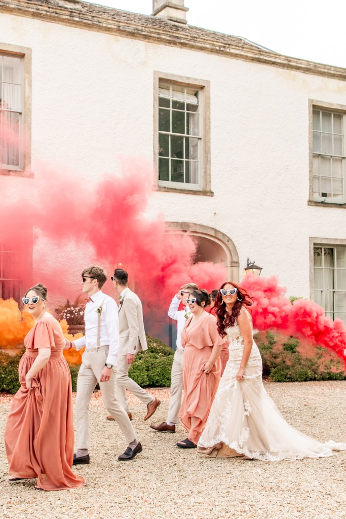 smoke bomb wedding colourful