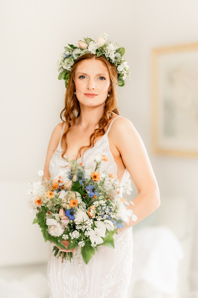 romantic bride in flower crown