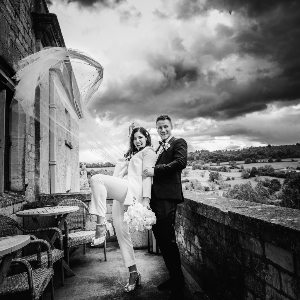 veil flying sky dramatic  wedding