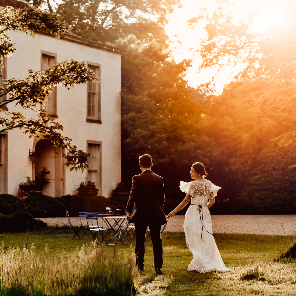 happy bride at sunset