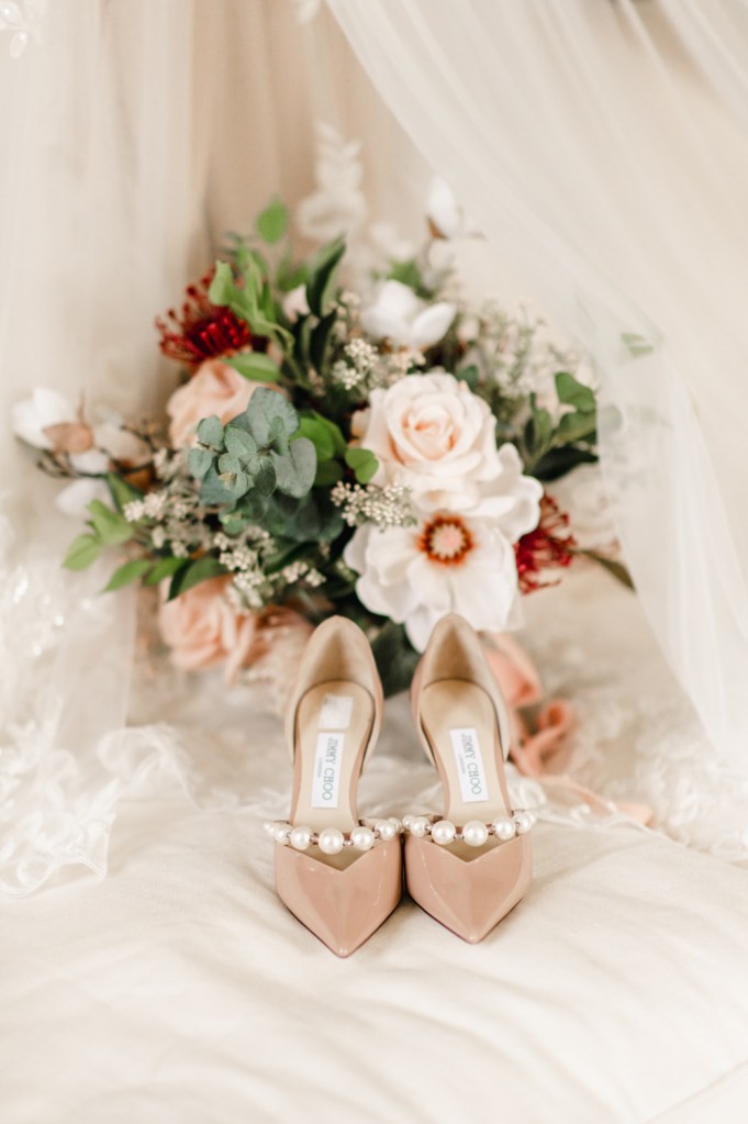 brides flowers and shoes