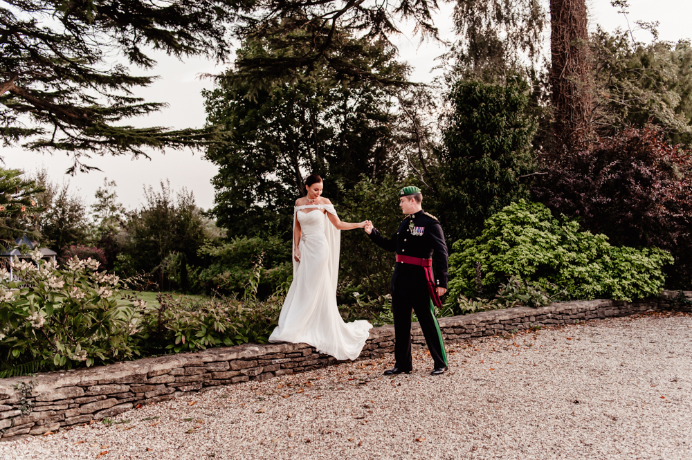 bride and groom great tythe barn wedding cotswolds