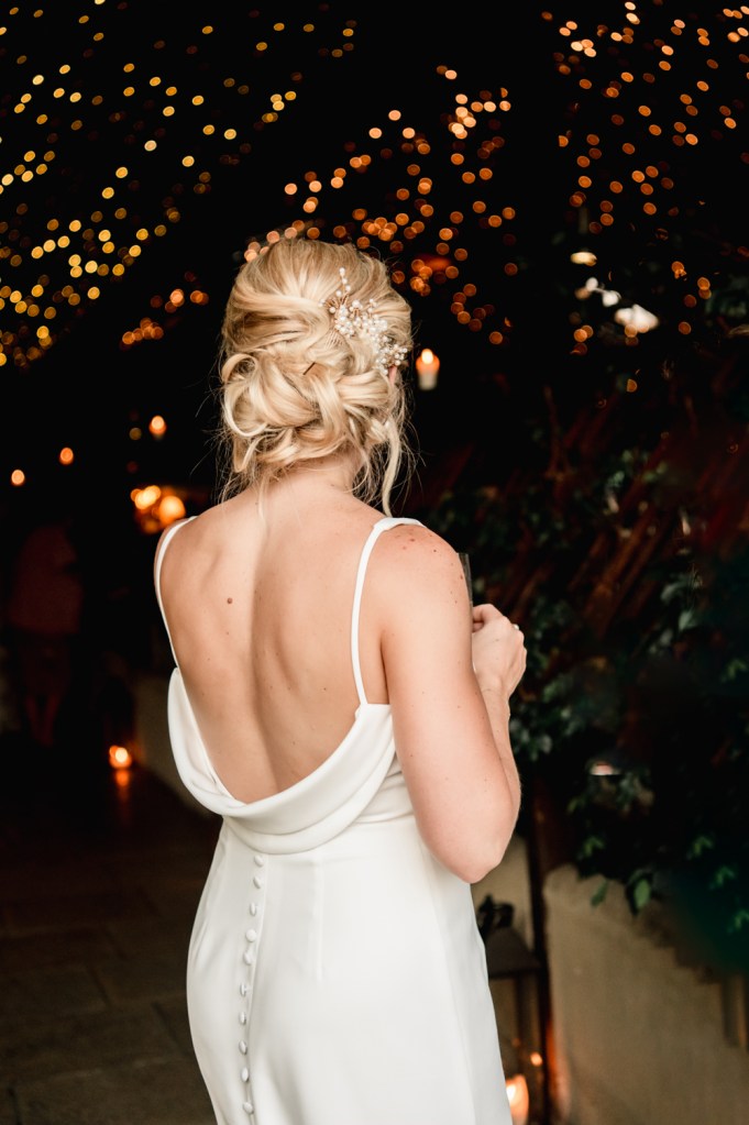 bride wedding dress with drape