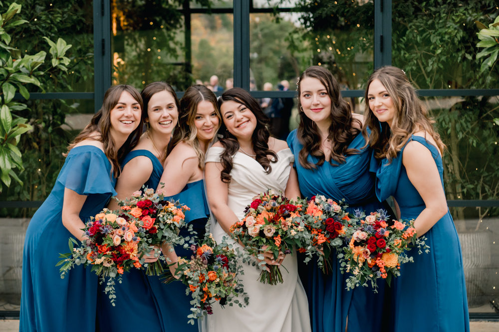 bride and bridesmaids old gore barn