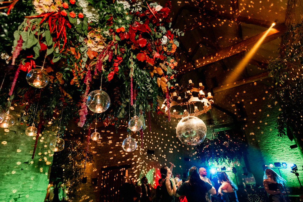 bright colourful wedding old gore barn