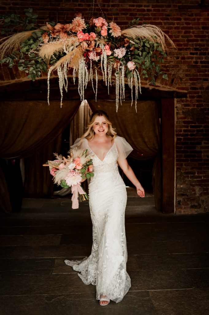 bride giant flowers cotswolds
