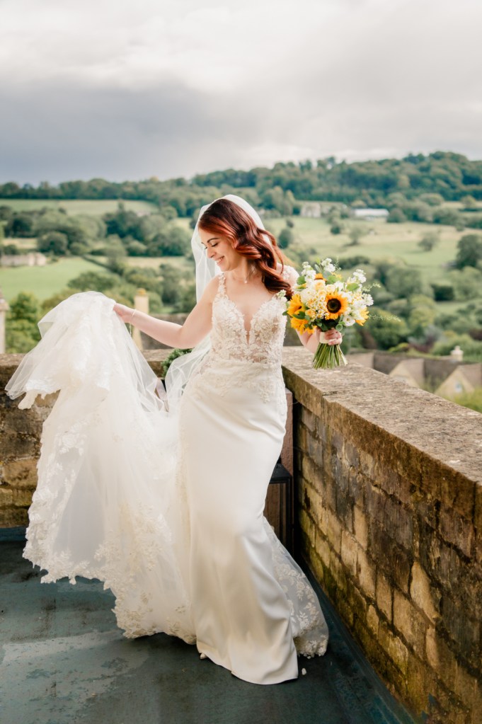 bride cotswold countryside views