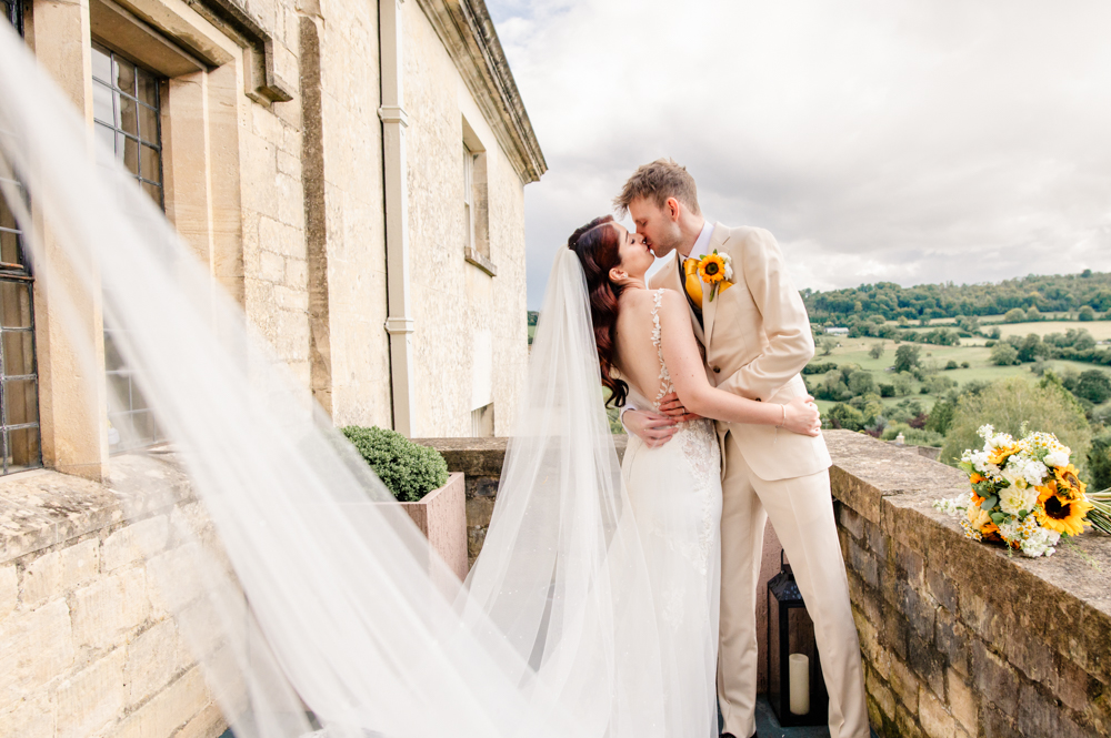 bride and groom at The Painswick hotel Cotswolds