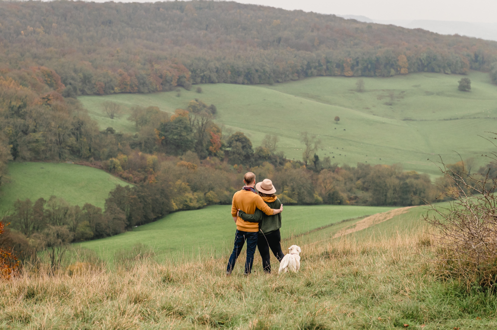 couple and dog rural landscape