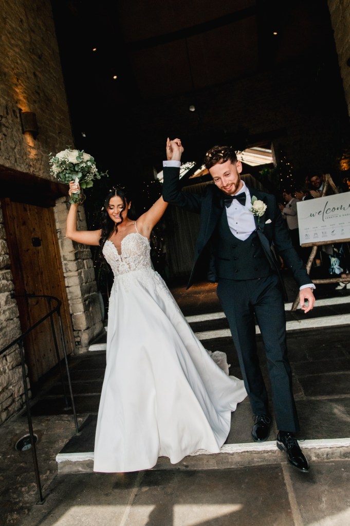 bride and groom cripps barn wedding