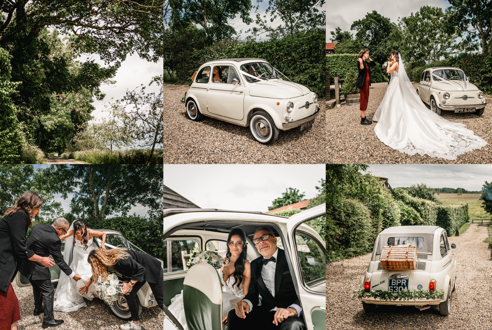 bride arriving in wedding car