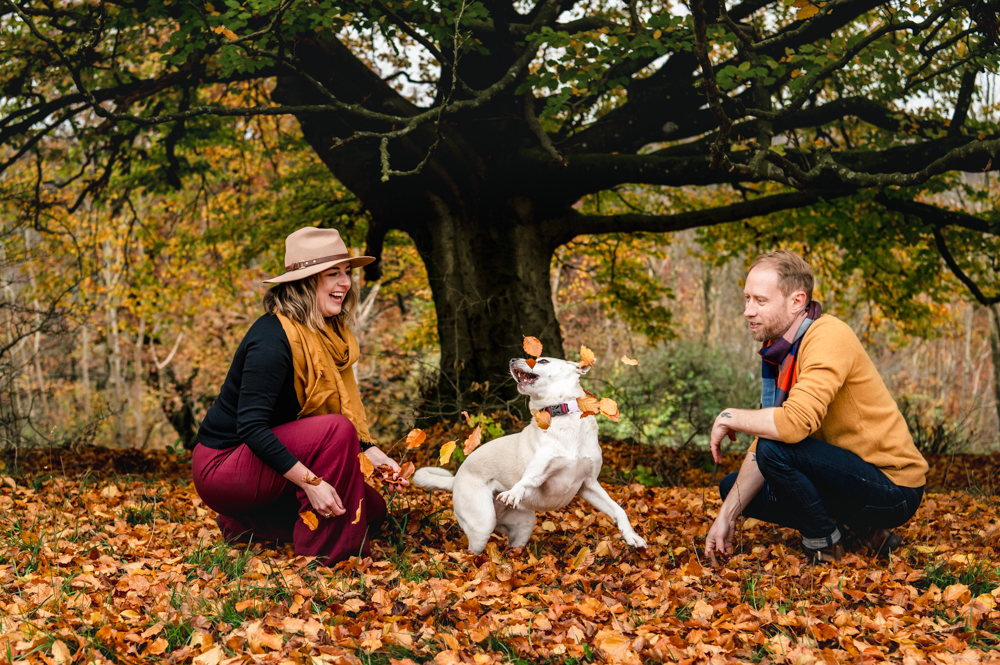 couple and dog autumn walk Stroud