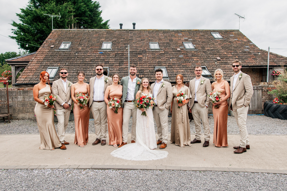 bridesmaids and groomsmen rustic barn