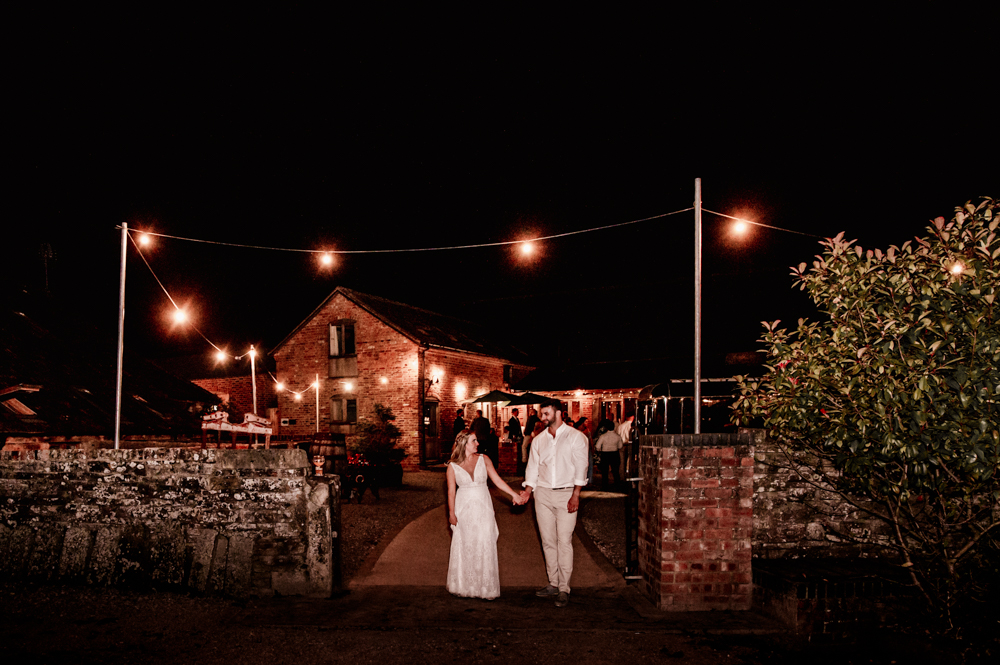 night time wedding milton end barn