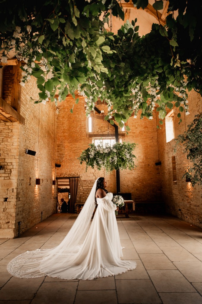 bride in a wedding barn