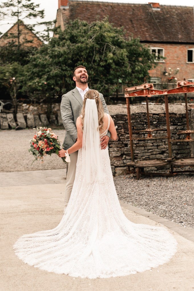 bride and groom milton end barn 