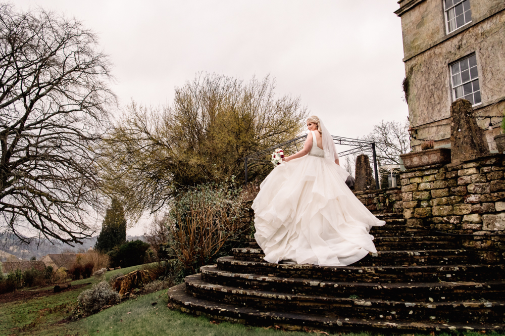 bride on stairs dramatic wedding