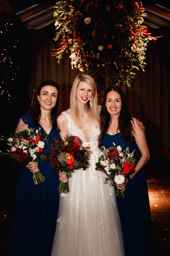 bride and bridesmaids barn wedding