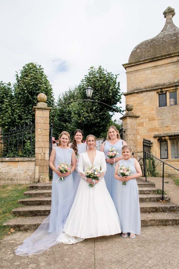bride and bridesmaids cornflower blue