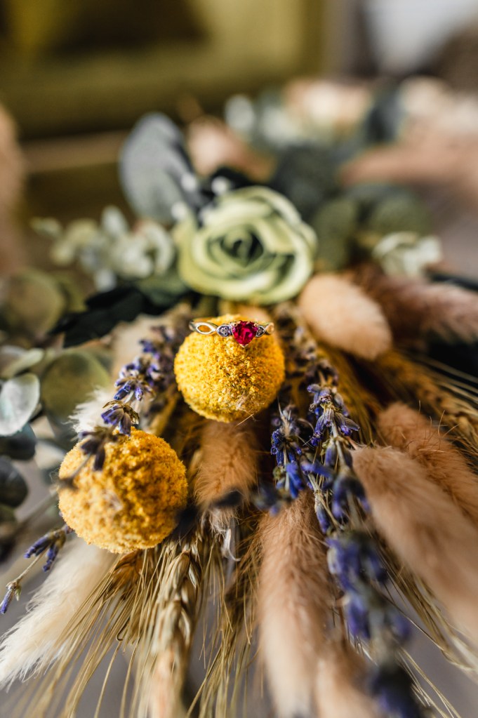 colourful wedding photography ring and flowers