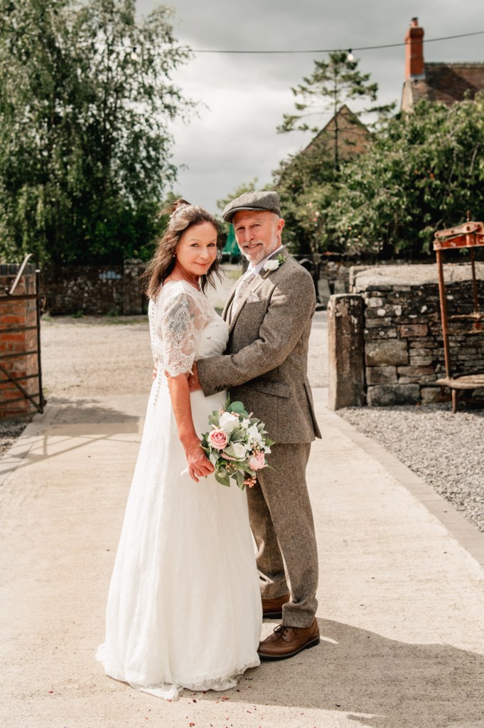 bride and groom farm