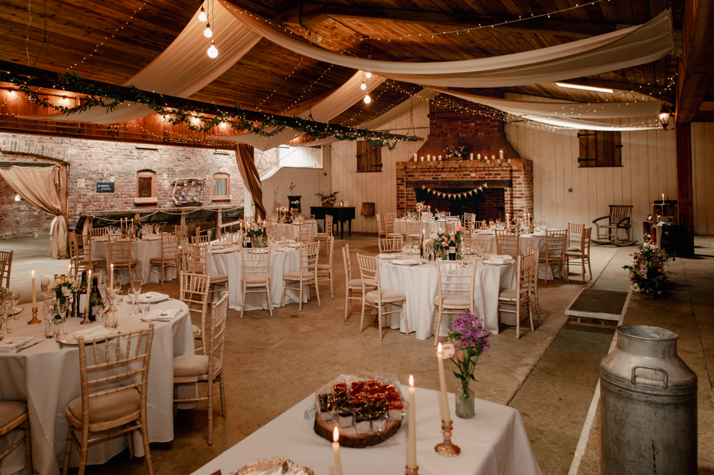 barn venue table set up  wedding photography milton end barn