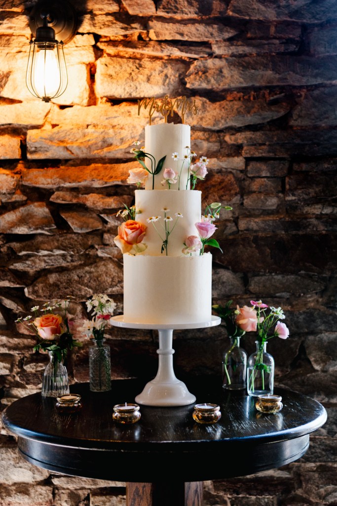 dark moody shot of wedding cake