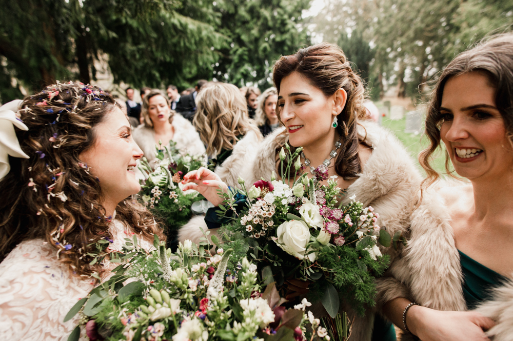 bride greeting guests elmore court wedding