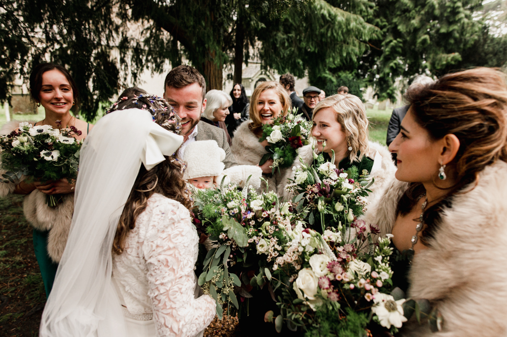 bride and bridesmaids natural moments elmore court wedding