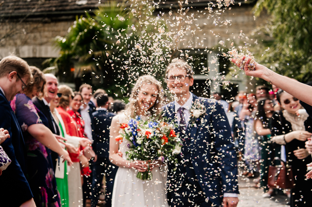 confetti toss colourful wedding