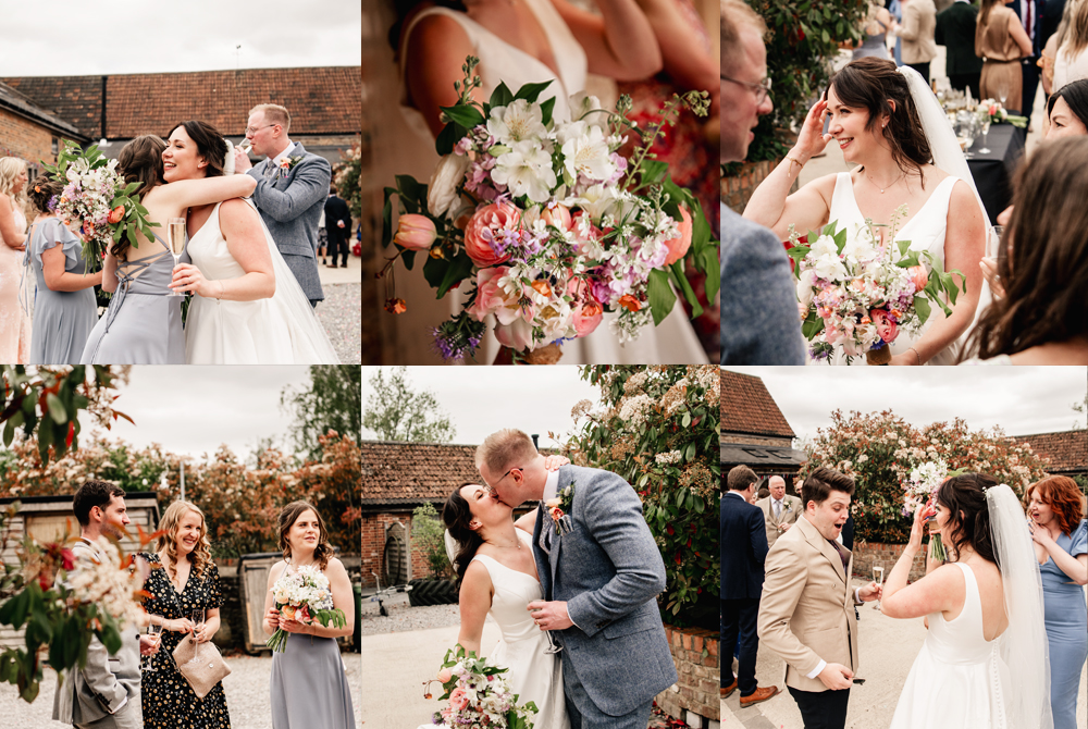 bride hugging guests natural wedding moments