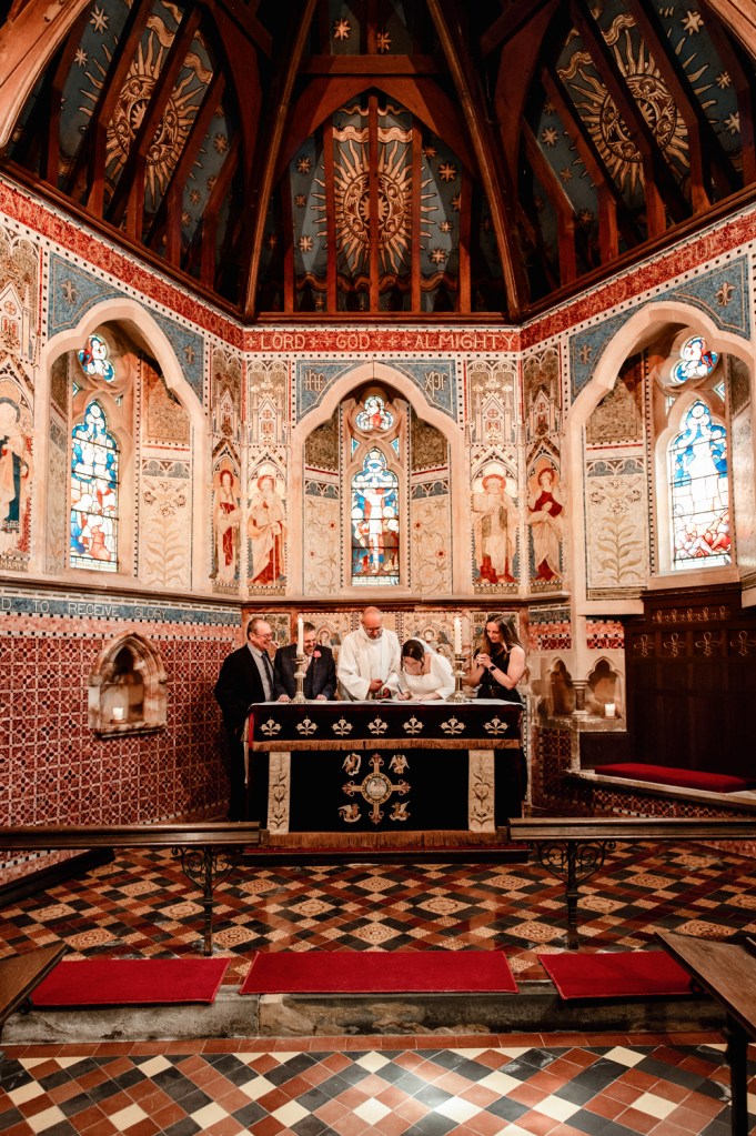 colourful ceiling church owlpen manor cotswolds