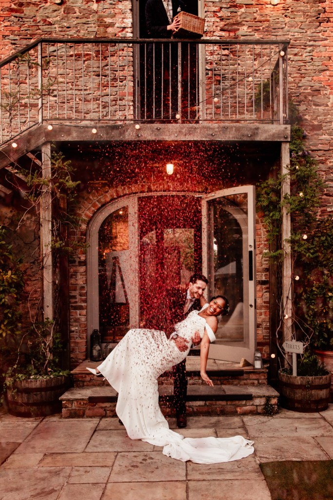 bride and groom white horse hambrook barn