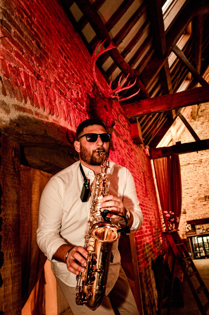 sax olayer at milton end barns natural  wedding photography