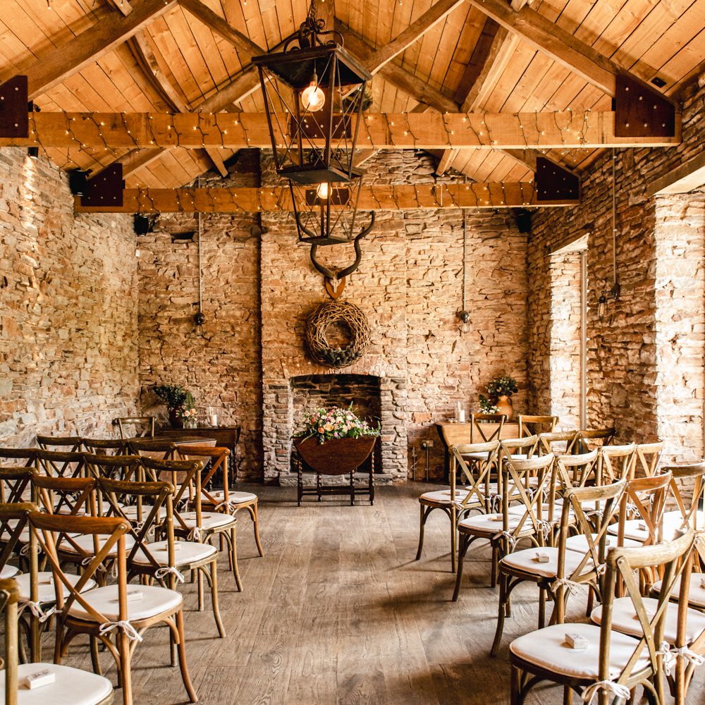 rustic barn set up for ceremony white horse hambrook