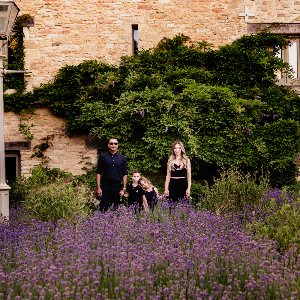 family in a lavender garden