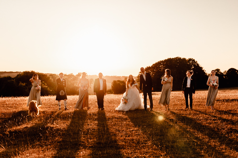 bridal party sunset