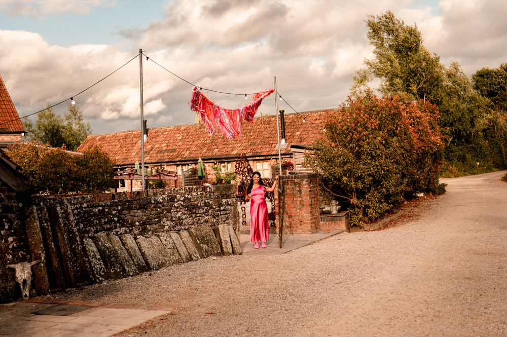 colourful barn wedding hot pink decor