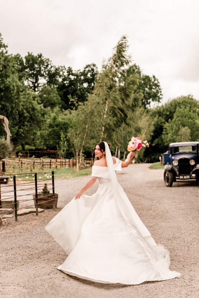 bride in a big satin dress wedding milton end