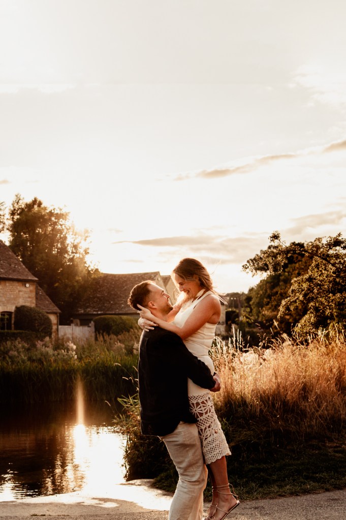 couple engaged cotswolds by the river